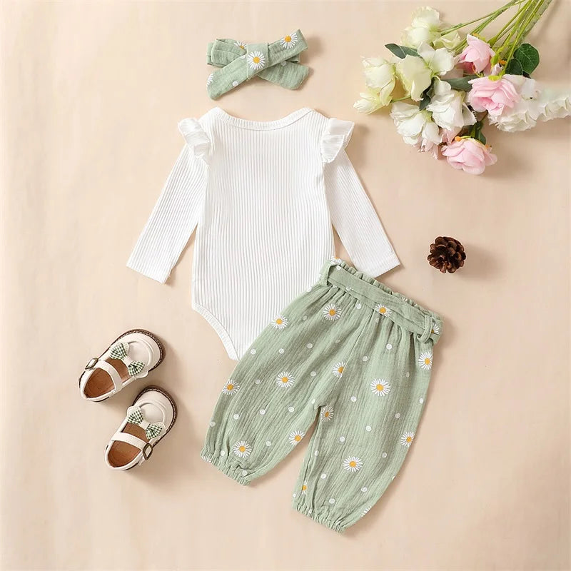 Girl's Long Sleeve Ruffle Romper Set