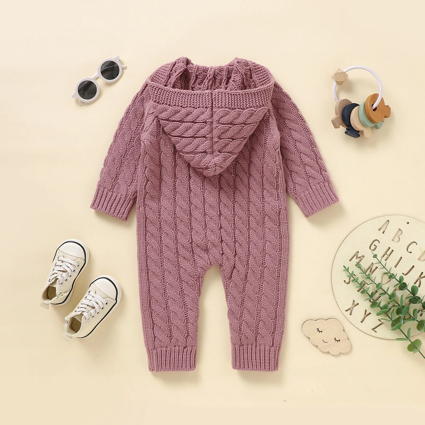 Girl's Soft Knitted Hooded Jumpsuit