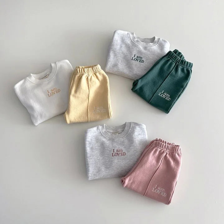 Girl's "I Am Loved" Slogan Sweater and Pants Set