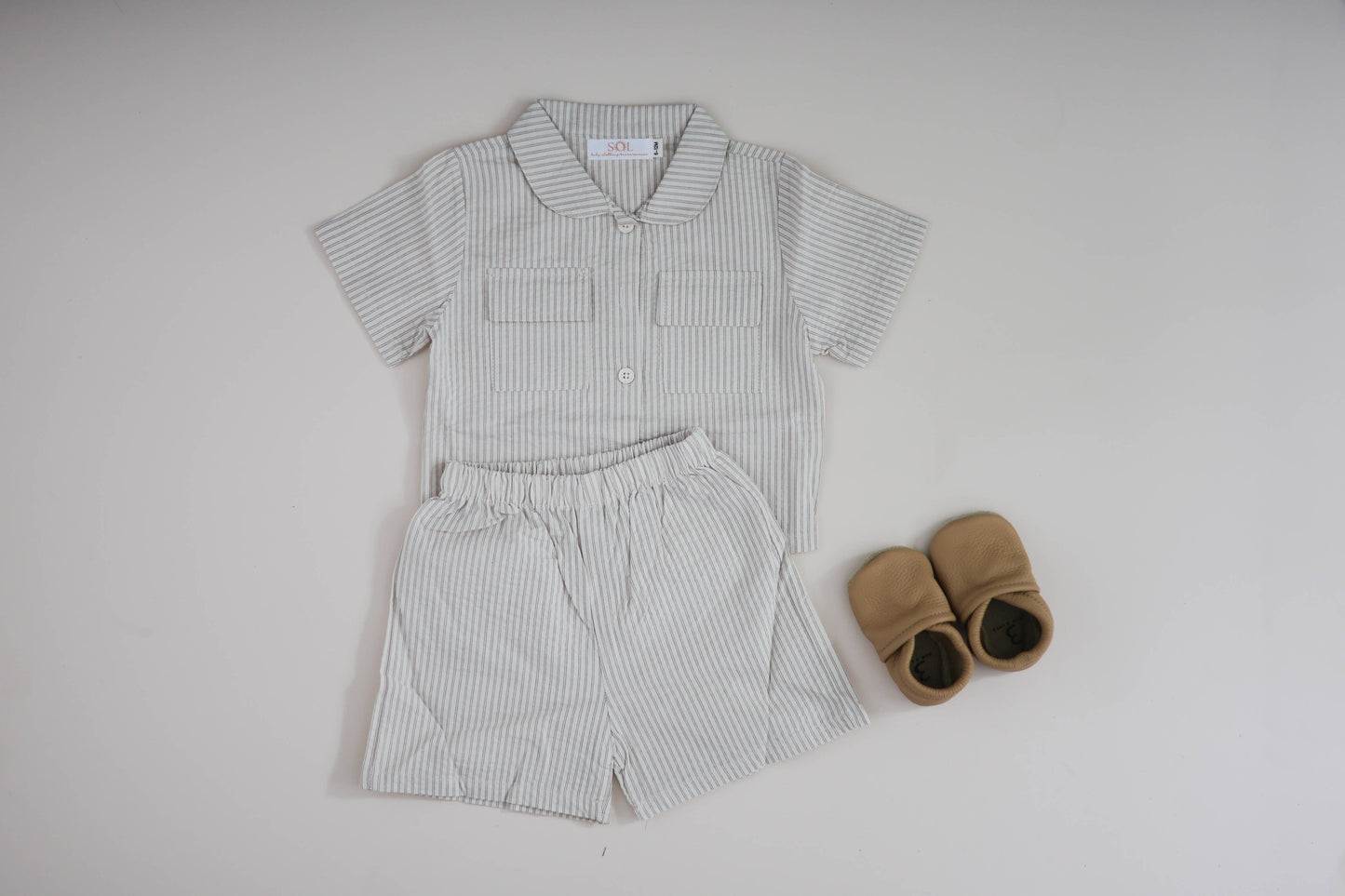 Boy's Button-Down Set: Brown Stripes