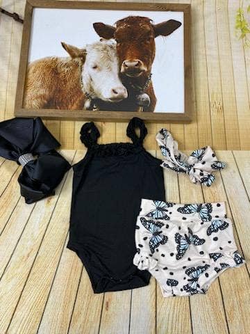 Girl's black onesie w/ butterfly bloomer & headband