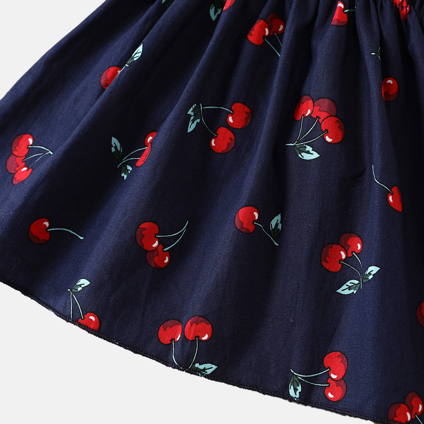 Girl's Cherry Shirred Dress: Dark Blue