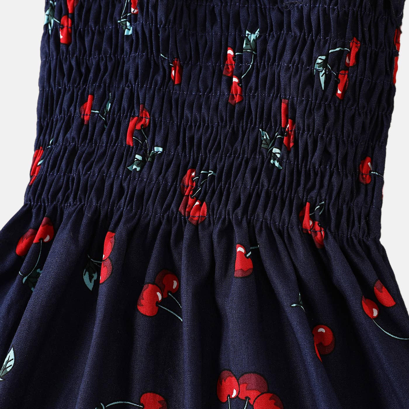 Girl's Cherry Shirred Dress: Dark Blue