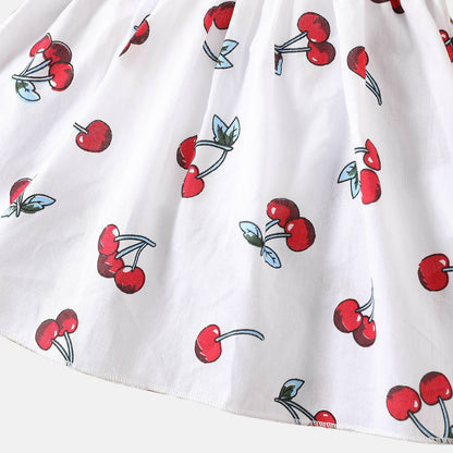 Girl's Cherry Shirred Dress: White