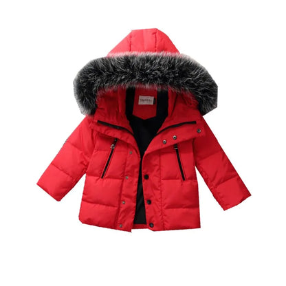 Winter Puffer Jacket with Fur Hood