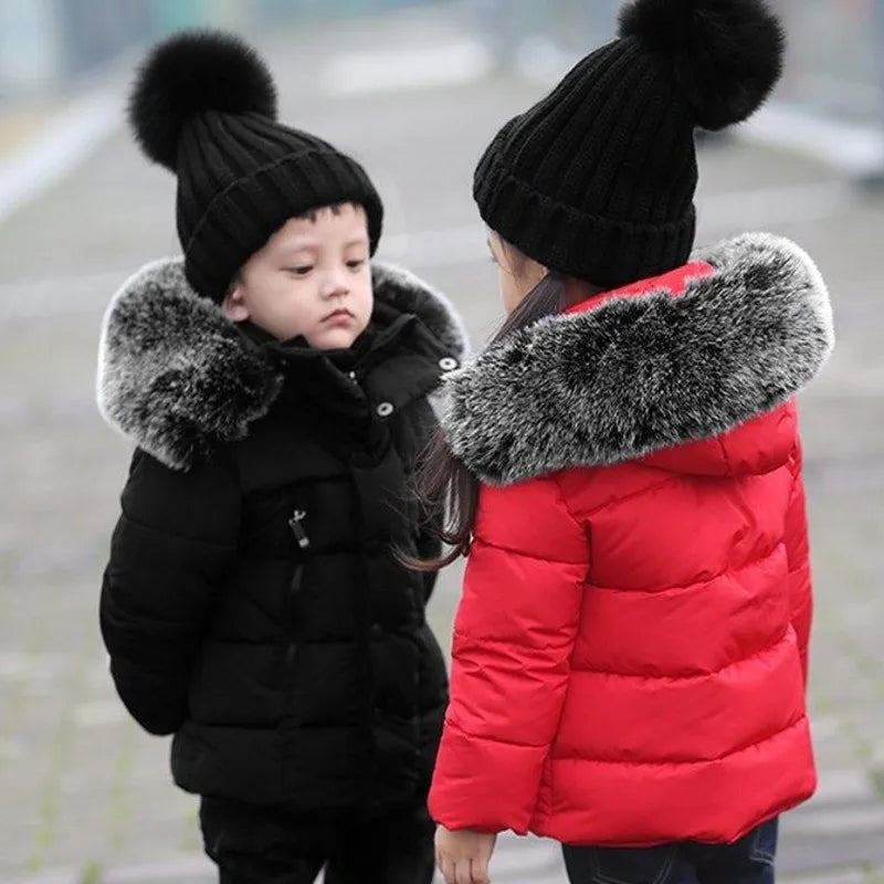 Winter Puffer Jacket with Fur Hood