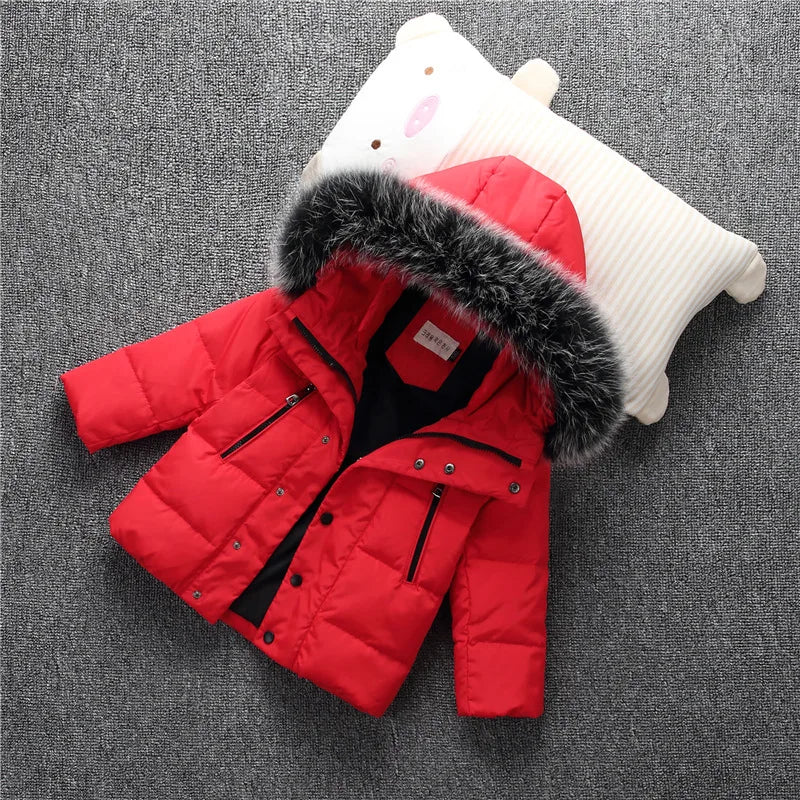 Winter Puffer Jacket with Fur Hood