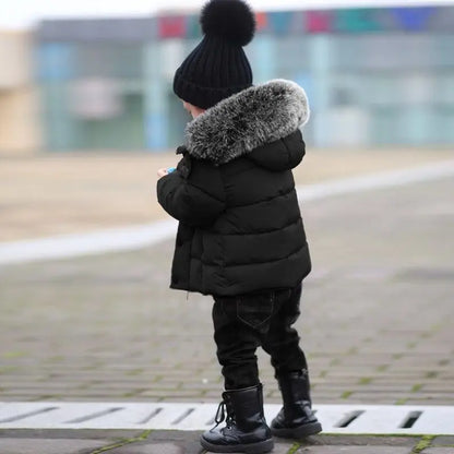 Winter Puffer Jacket with Fur Hood