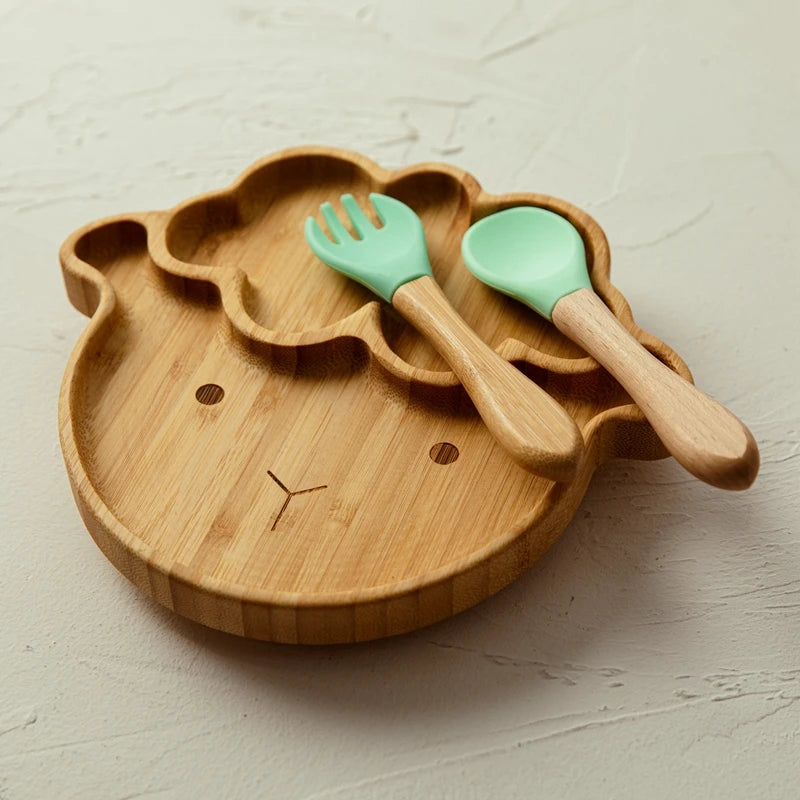 Bamboo Plate with Fork & Spoon