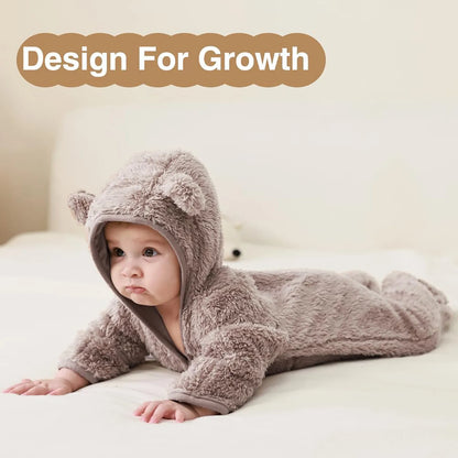 Cute Bear Fleece Hooded Jumpsuit