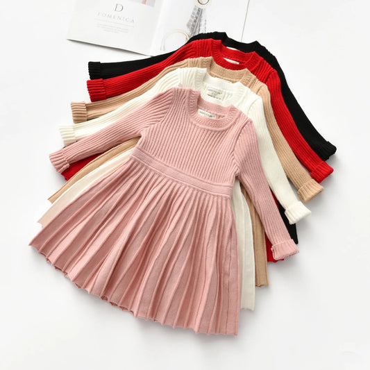 Girl's Long Sleeve Pleated Dress