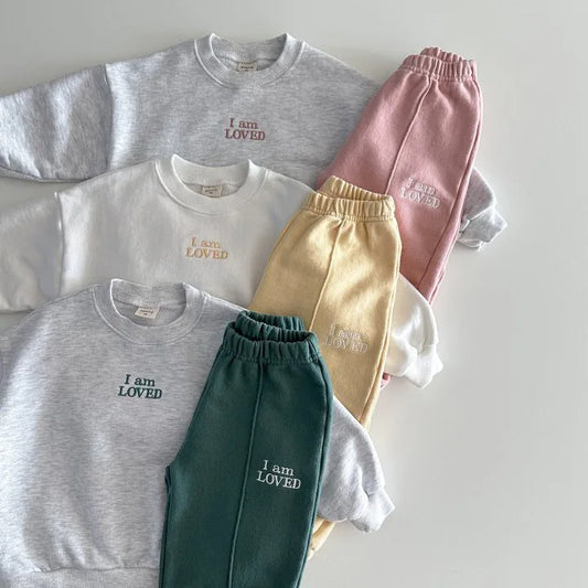 Girl's "I Am Loved" Slogan Sweater and Pants Set