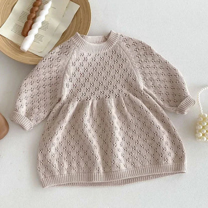 Girl's Hollow Knit Sweater Dress