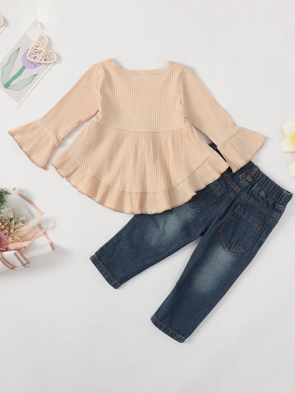 Girl's 2-Piece Ruffled Top and Jeans Set