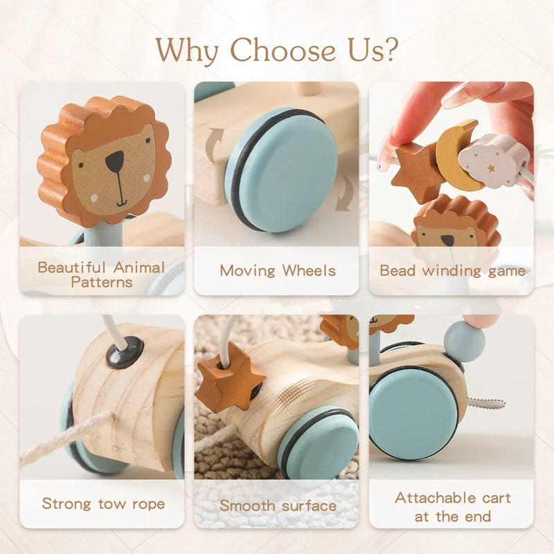 Wooden Animal Bead Maze Pull Toy