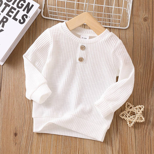 Boy's Ribbed Long-Sleeve Shirt: White