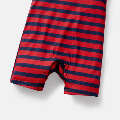 Boy's Sleeveless Striped Jumpsuit: Blue & Red