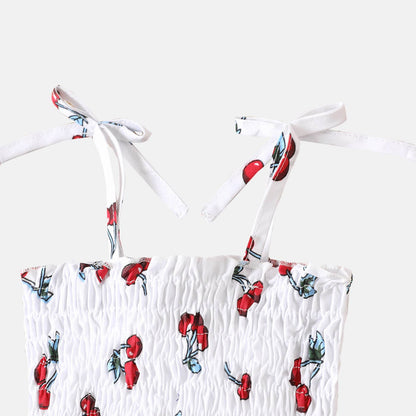 Girl's Cherry Shirred Dress: White