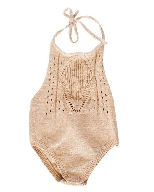 Girl's Crochet Halter Romper: Vanilla Cream