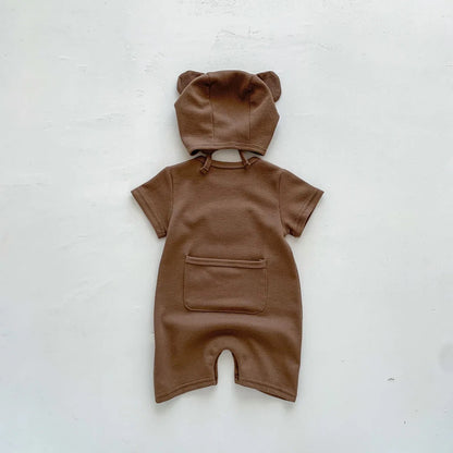 Boy's & Girl's Bear Jumpsuit W/ Hat: Brown