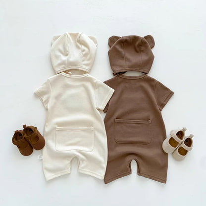 Boy's & Girl's Bear Jumpsuit W/ Hat: Brown